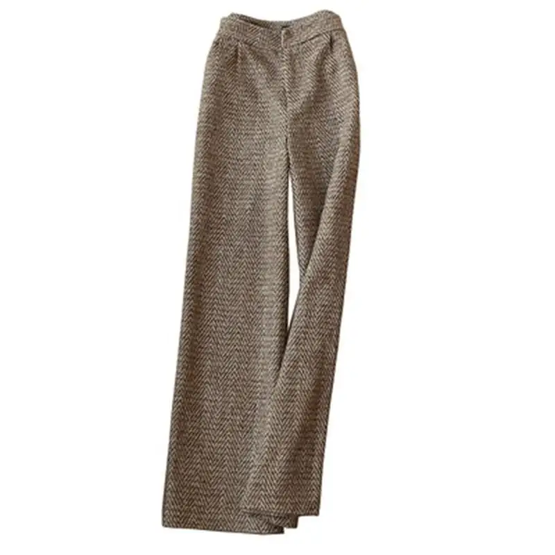 

Fashion Leisure pants women's autumn new women's temperament imitation woolen wide leg pants Female herringbone trousers