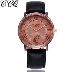 Ccq новый приход пу кожа наручные часы моды случайные мужской кварцевые часы любовника часы relogio feminino c121