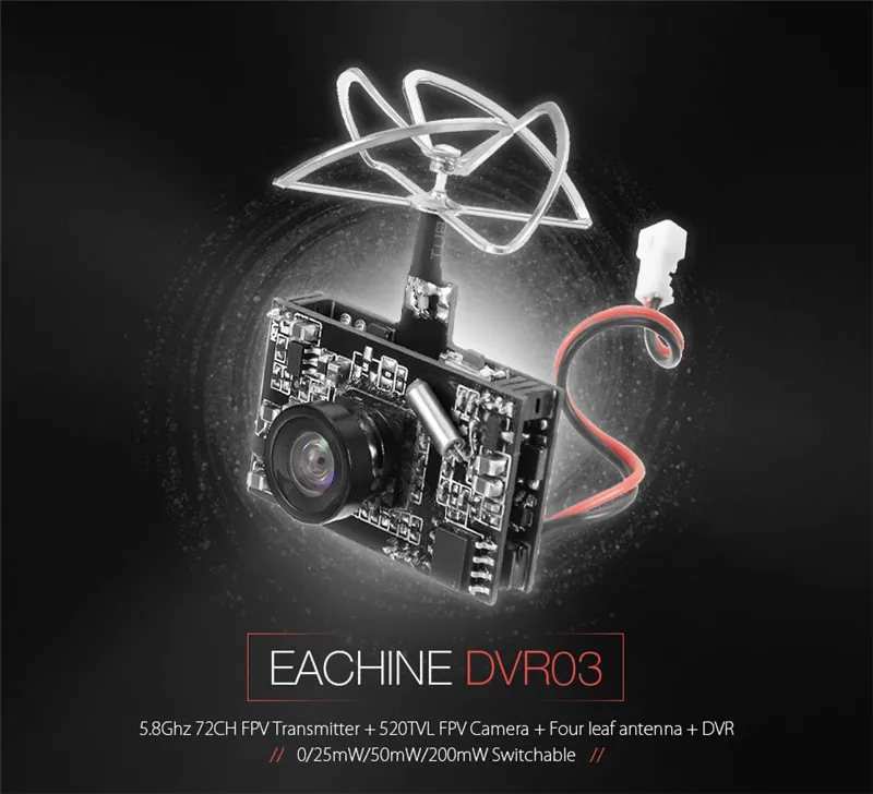 Eachine DVR03 DVR AIO 5,8G 72CH 0/25 МВт/50 мВт/200 мВт переключаемый VTX 520TVL 1/4 Cmos FPV видеокамера Камера для радиоуправляемого летательного аппарата FPV