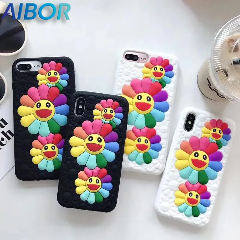 Luxury 3D Cute Colorful Smile Sunflower flower silicone case For iPhone X XS MAX XR 7 8 6 6s plus cartoon phone cover |