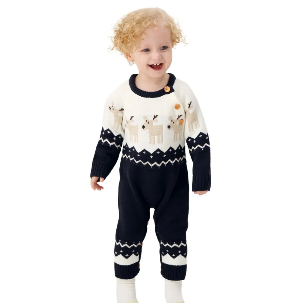 Winter Baby Romper knitted Newborn Boys Christmas baby clothes Animal Deer Toddler Girl Infant Jumpsuits Overall Red Black 6-24M