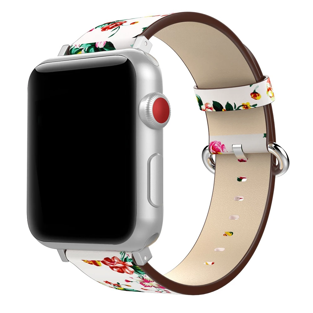 Leather-Watchband-For-Apple-Watch-38mm-42mm-Series-1-2-3-Leather-Vintage-peony-Print-Replacement