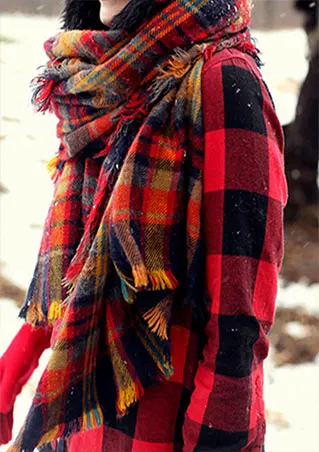 Drop Shipping New Fashion Women Blanket Scotland Oversized Plain font b Tartan b font Scarf Comfy