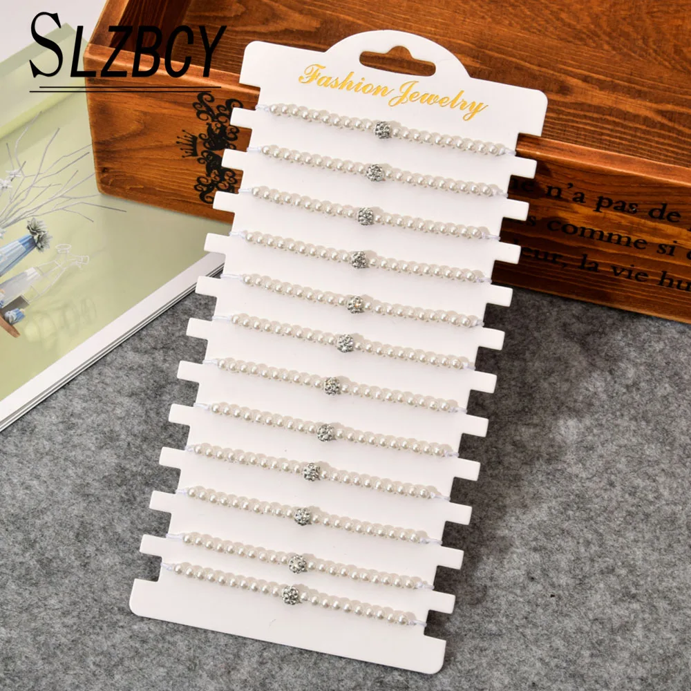 

Trendy 12 pcs/set Pearl Rhinestone Strand Bracelets Set For Women Kids Adjustable Braided Rope Wristband Disco Ball Jewelry Gift