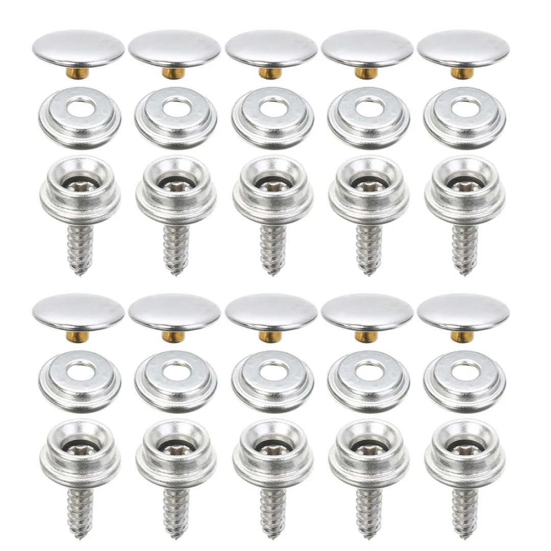 Mayitr 10 Set Stainless Steel 5/8'' Snap Fastener Screw Kit For Furniture Boat Camping DIY Leather Craft Tool