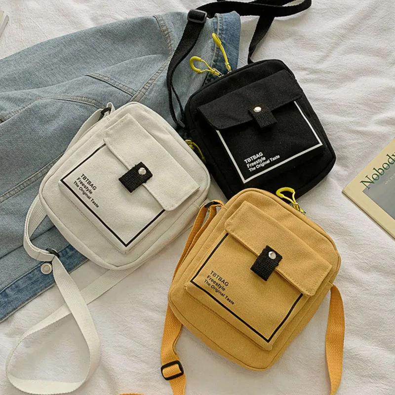 

Women's canvas bag Hong Kong style Harajuku style letter small bag Korean fashion casual Messenger bag shoulder bag