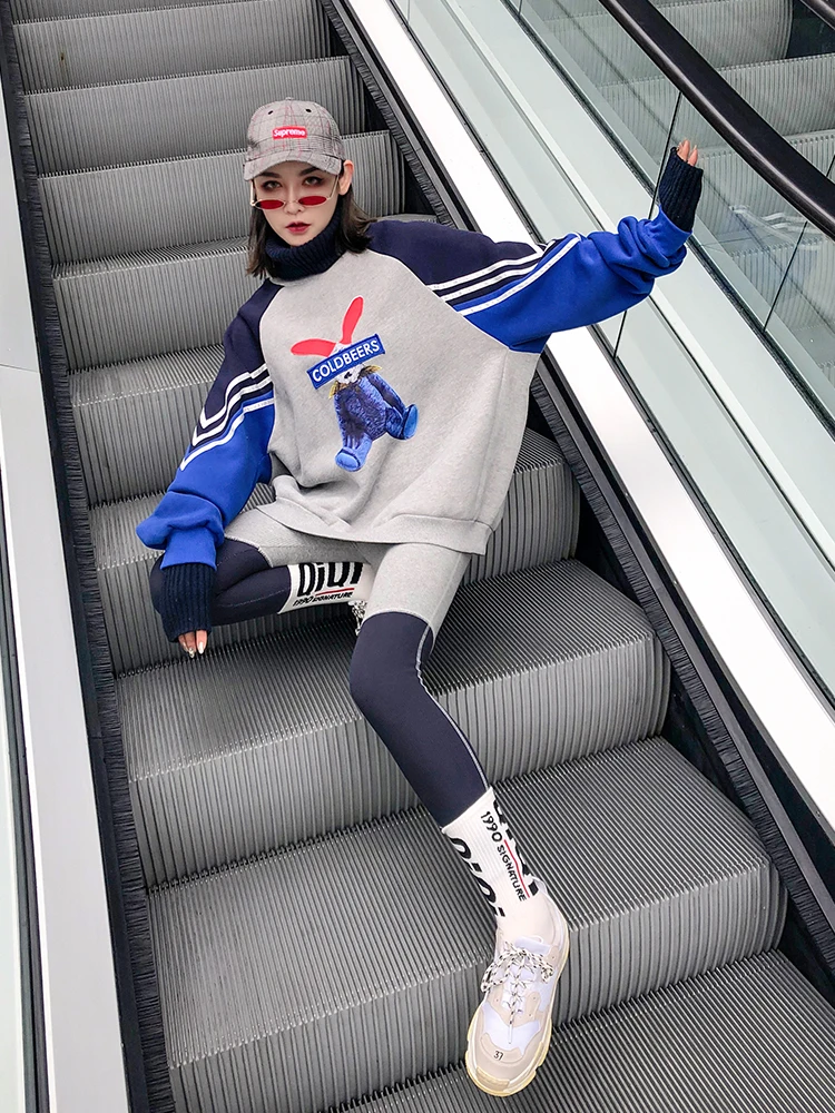 Cartoon Rabbit Plus Velvet High Collar Female Loose Spring Autumn Thai Tide Lazy Wind Color Women Casual Hoodies Cartoon Rabbit Plus Velvet High Collar Female Loose Spring Autumn Thai Tide Lazy Wind Color Women Casual Hoodies