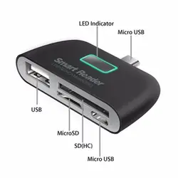 4 в 1 Многофункциональный USB 2,0 SD Smart Card Reader TF OTG картридер адаптер с Micro USB зарядки Порты и разъёмы для ПК