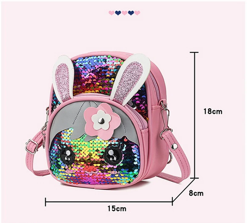 New Cute Kids Toddler Girls Sequin Rabbit Schoolbag Backpack Shoulder Bag Satchel Children Cartoon Backpacks 7 Colors