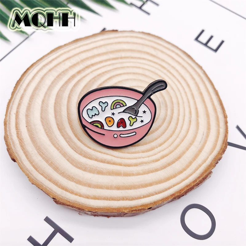 

Cartoon Food Bowl Cutlery Enamel Brooch MY DAY Rainbow Love Alloy Badge Shirt Bag Pins Punk Accessories Jewelry Gifts For Kid
