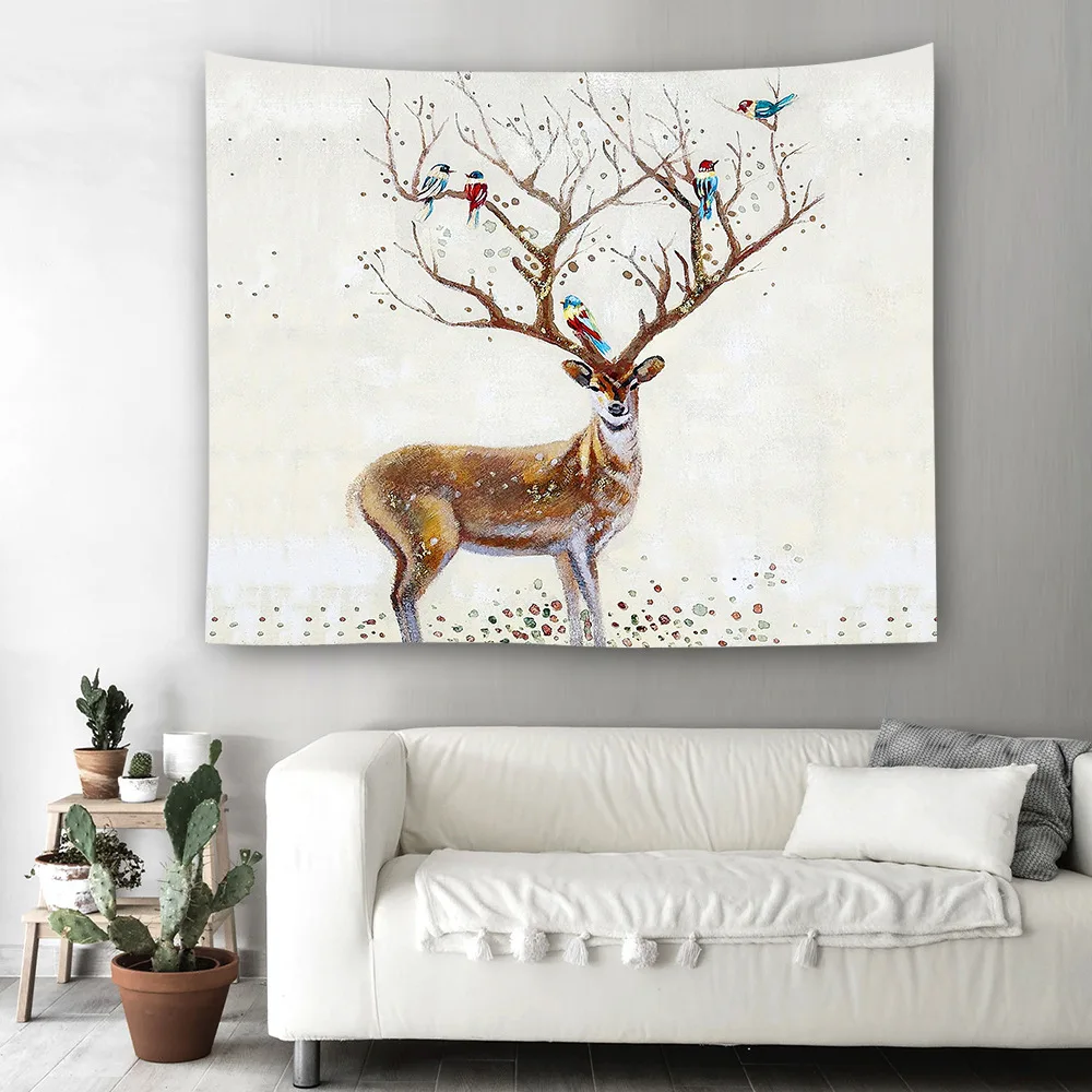 Beautiful Elk Pattern Wall Hanging Tapestry Forest Scenic Printed Ceiling Decoration Bed Sheets Tablecloth Picnic Mat 23 colors | Дом и сад