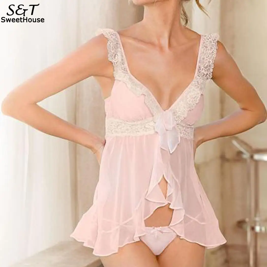 

Women Sexy Lingerie Set See-Through Irregular Hem Sexy Costumes Lingerie Brief Sets with G-string
