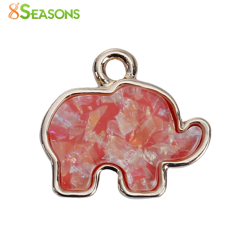 

8SEASONS Zinc Based Alloy Charms Geometric Triangle Elephant Animal Gold color Green Rhombus Imitation Opal 5 PCs