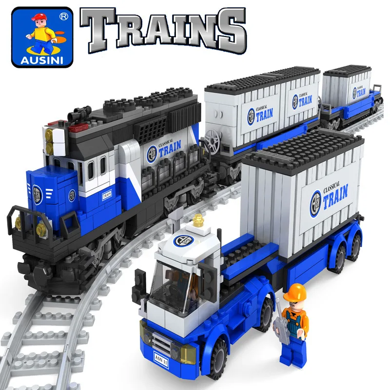 

1008pcs Building block set compatible with lego transportation train 017 3D Construction Brick Educational Hobbies Toys for Kids