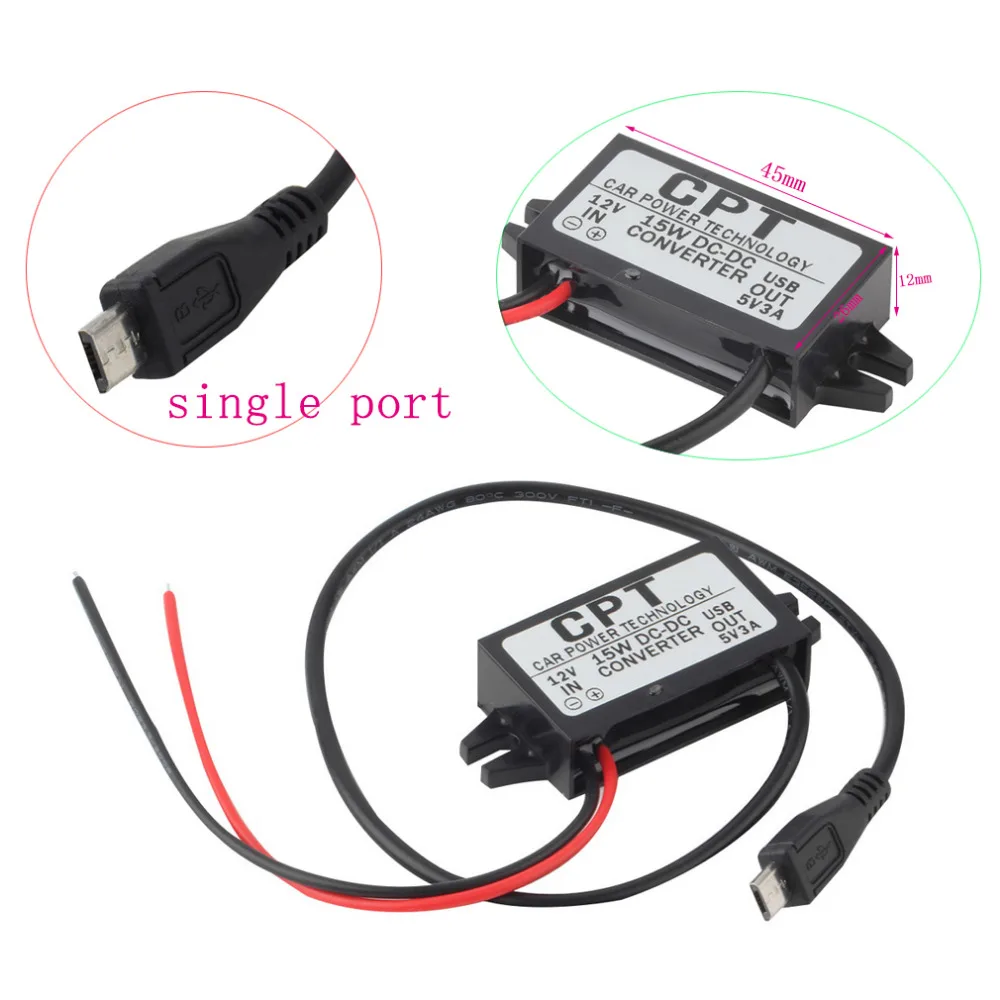 

Newest Car Charger DC Converter Module 12V To 5V 3A 15W with Micro USB Cable High Quality Drop Shipping