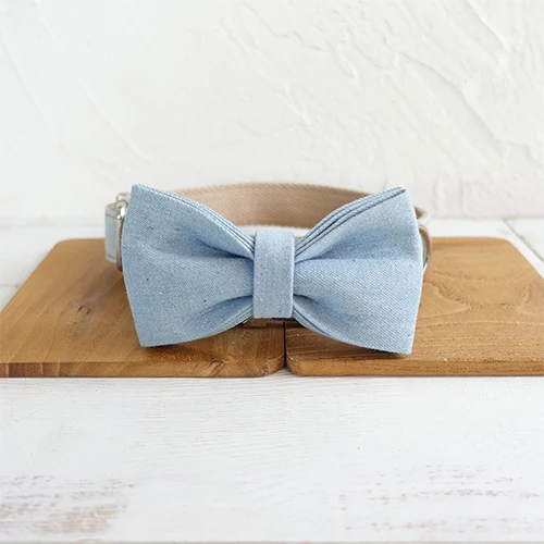 Dog Collar Bow Tie MUTTCO, розничная, самодельные аксессуары для собак, светлый джинн, ошейник ручной работы, wathet, синий, 5 размеров, ошейник и поводок, набор UDC034 - Цвет: Dog Collar Bow Tie