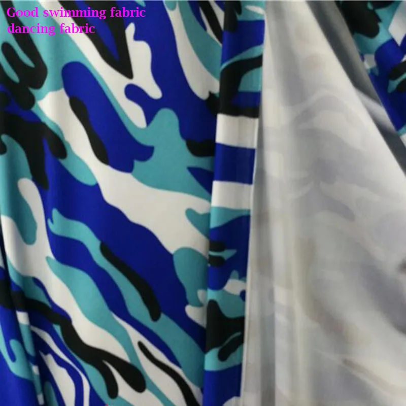 

Good Swimming Fabric Sky Blue Camouflage 4 Side Stretch Dancing Fabric Sewing Material DIY Swimsuit dance Clothing Wide 150cm