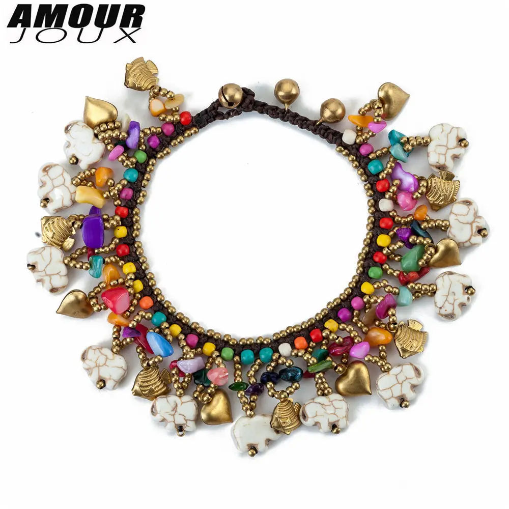 

AMOURJOUX Handmade Multilayer White Elephant Heart Fish Leg Anklets For Women Bohemia Ankle Bracelet Anklet Female Foot Jewelry