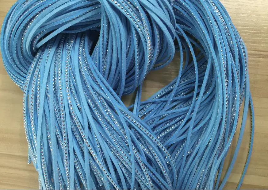 

100m 3mm Lake Blue Studded Faux Suede Leather Cord Silver Studs Faux Leather String Jewelry Findings Microfiber Craft Supplies
