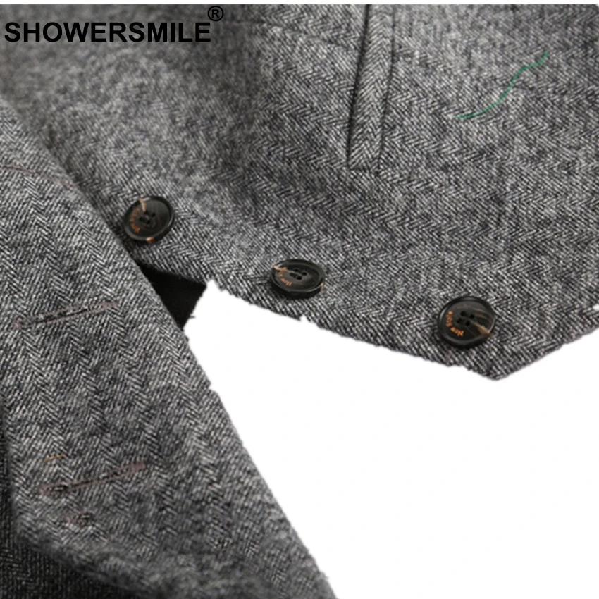 SHOWERSMILE Womens Gray Vest Vintage Suit Vest With Pockets Single Breasted Slim Fit Waistcoat Sleeveless Jacket European Style