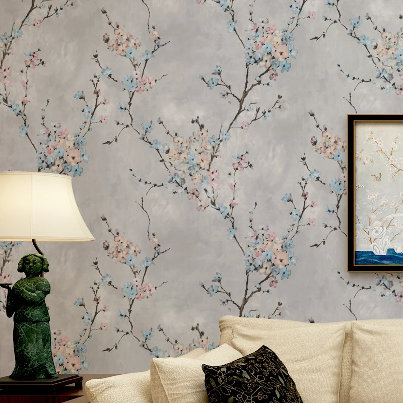 American Style Bedroom Non-woven Wallpaper For Walls Vintage Pastoral Plum Blossom Living Room TV Background Wall Paper Flower American Style Bedroom Non-woven Wallpaper For Walls Vintage Pastoral Plum Blossom Living Room TV Background Wall Paper Flower