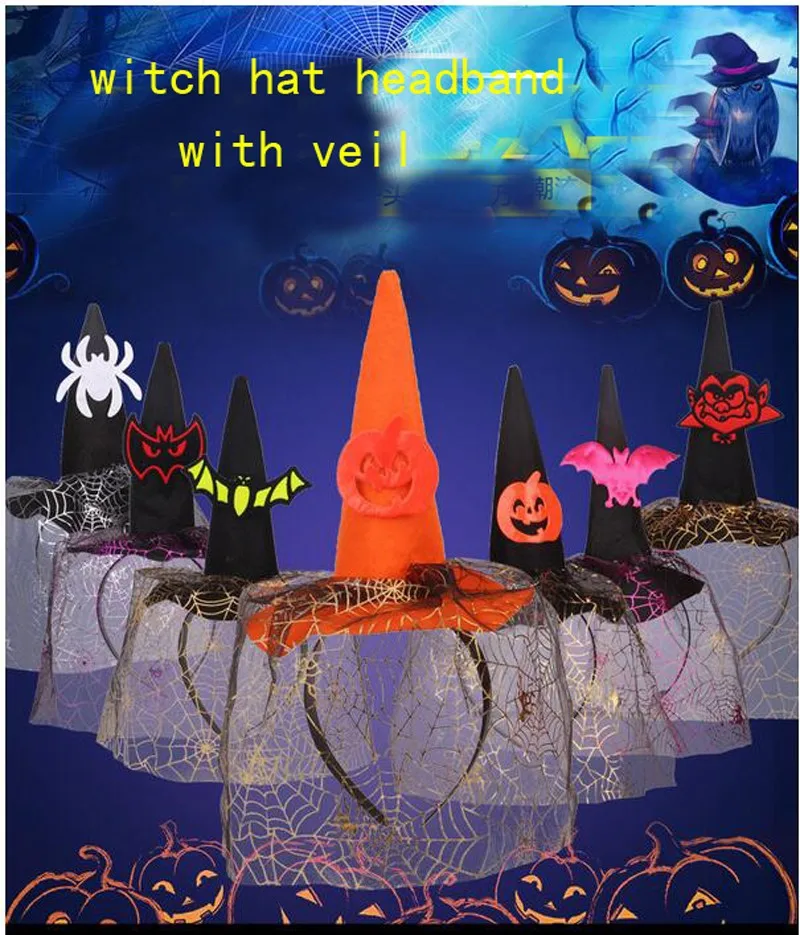 Детский Взрослый Косплей Оранжевый Розовый летучая мышь привидение, паук Хэллоуин hairband с маленькой ведьмой шляпа голова круг повязка на голову с вуалью