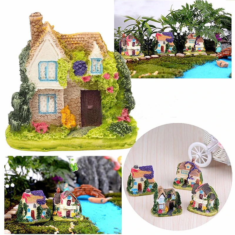 JX-LCLYL Resin Fairy Garden Miniature Thatches House Landscape Ornament Figurine Decor