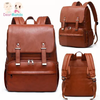 

DEARMONDA New Mummy Fashion Quality PU Leather Baby Diapers Bag Backpacks Maternity Changing Pad Stroller Straps Travel Backpack