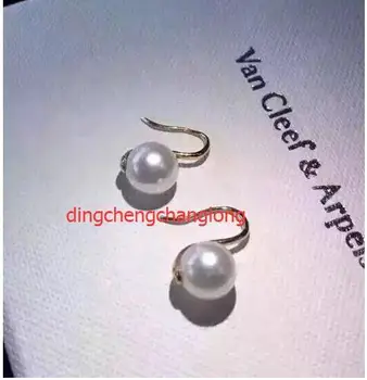 

free shipping>>>>noble jewelry 10-11mm natural Freshwater Pearl Earrings 18k solid gold