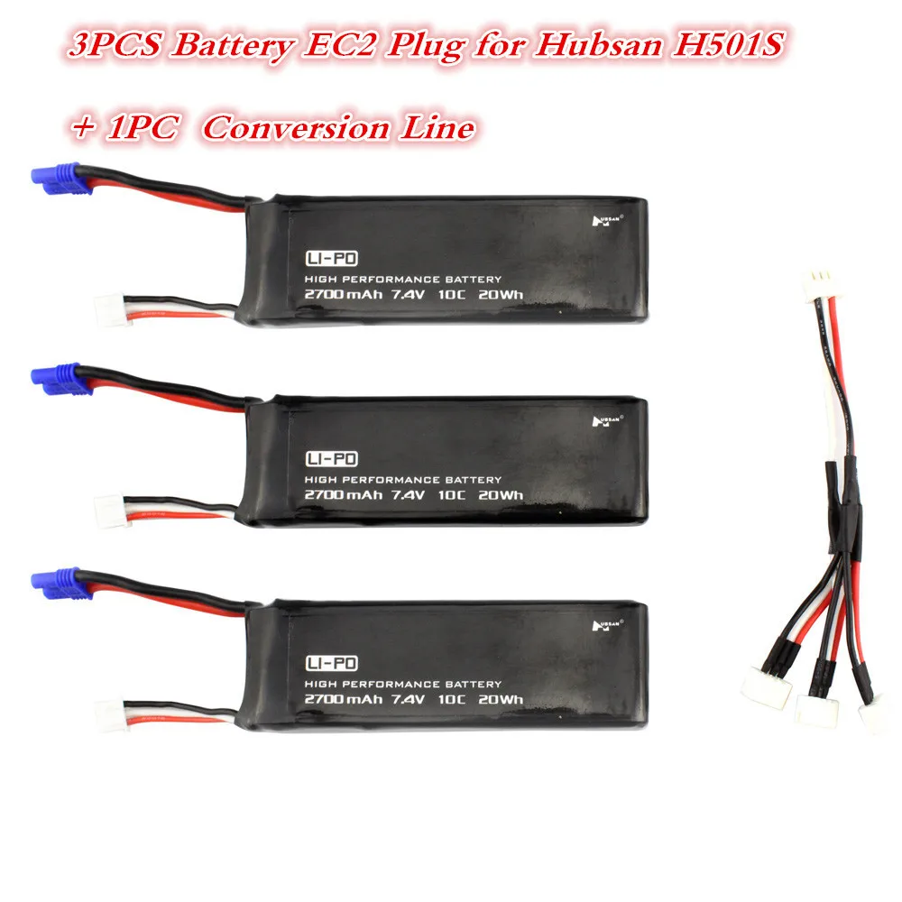 

Lipo Battery 3 pc Black 7.4V 2700MAH 10C Battery With EC2 Plug for Hubsan H501S X4 Transmitter Brushless Motor
