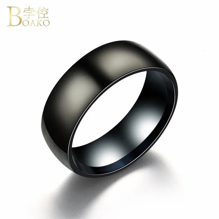 

BOAKO Black Titanium Stainless Rings For Men Simple Lover Couple Rings Fashion Jewelry Minimalist Male Wedding Engagement Ring
