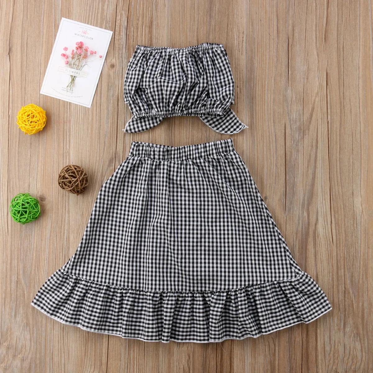 Newborn Baby Girl Clothing Princess Checks Outfit Bra Tops Vest Tops Long Skirt Cute Summer Clothes Girls 6M-4T