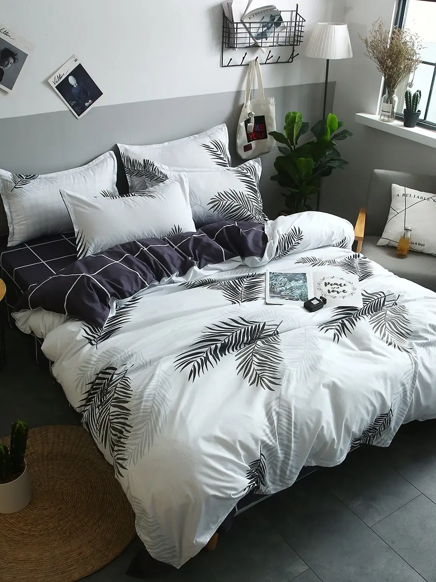 

3/4Pcs Bedlinens Set Modern Simple Leaves Pattern Supple Home Bedding Set