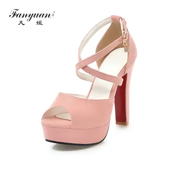

Fanyuan Fanyuan Fashion Crystal chain Buckle Strap Sandals Sexy Ankle-Wrap High Heels Women Shoes Elegant summer platform Shoes