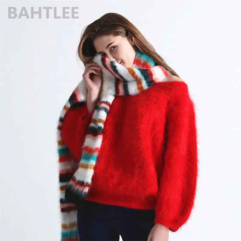 

BAHTLEE-Women's Super Long Irdescence Scarf, Angola Knitting, Keep Warm, Fashion Brand Style, Perfect Neutral, Winter