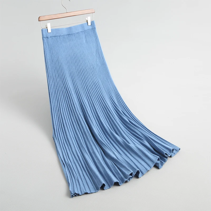 Осенняя Женская юбка Повседневная однотонная трикотажная юбка с разрезом