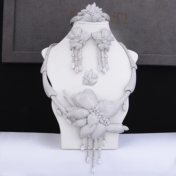 

GODKI Luxury Flower Tassels African Necklace Earring Set Jewelry Set For Women Wedding Zircon CZ Dubai Bridal jewelry Set