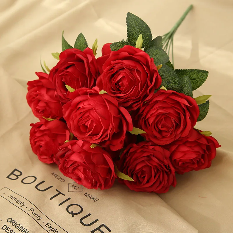 10 голов искусственные цветы розы букет Розовый шелк розы цветы для свадьбы дома вечерние украшения на Рождество искусственные цветы