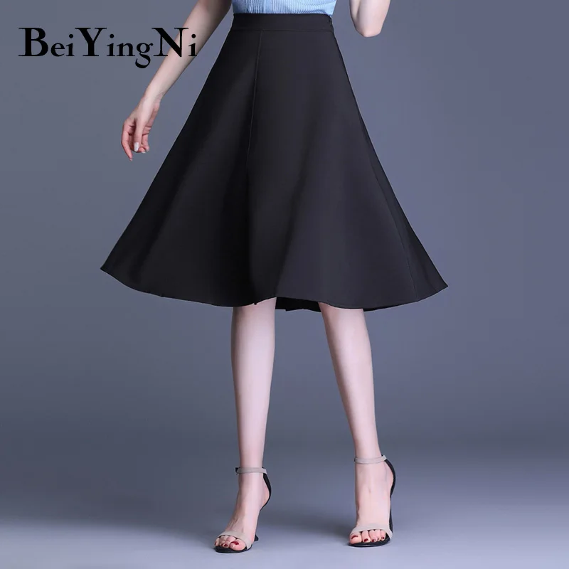 Beiyingni New Arrival High Waist Skirt Womens Solid Color Office Work Wear Fashion Lady Skirts Elegant Soft Faldas OL Saias - Цвет: Черный