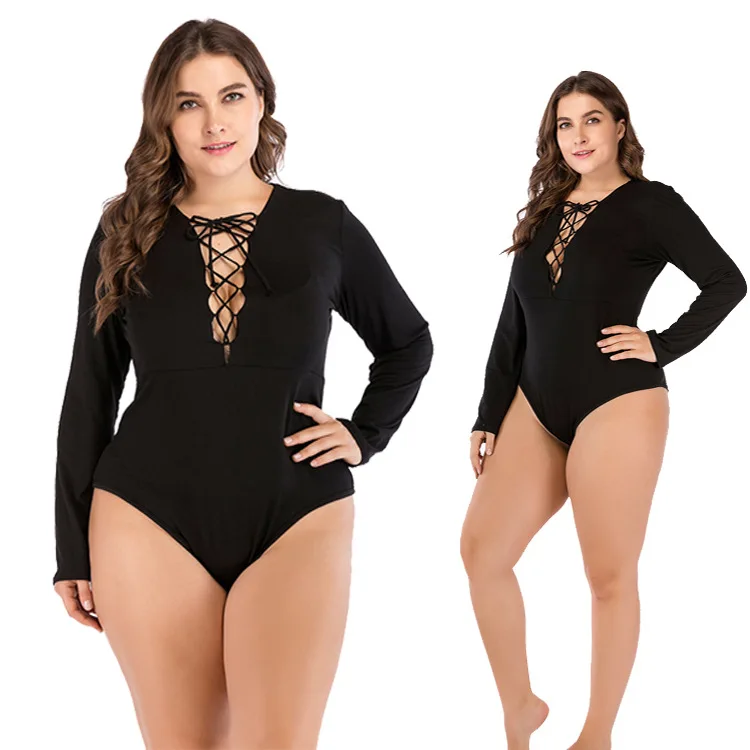 

New autumn/winter 2019 sexy cleavage solid color long sleeve jumpsuit for women of European and American sizes