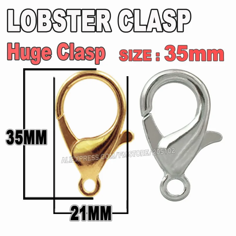 

35mm Lobster Clasps Hooks Gold Silver Rhodium color for necklace bracelet chain link,DIY Jewelry Findings Parts