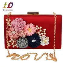 2017 neueste Frauen Schwarz Umschlag Abend Kupplung Taschen Blume Kette Damen Tageskupplungen Wein Lila Weibliche Hochzeit Tasche Geldbörse 808