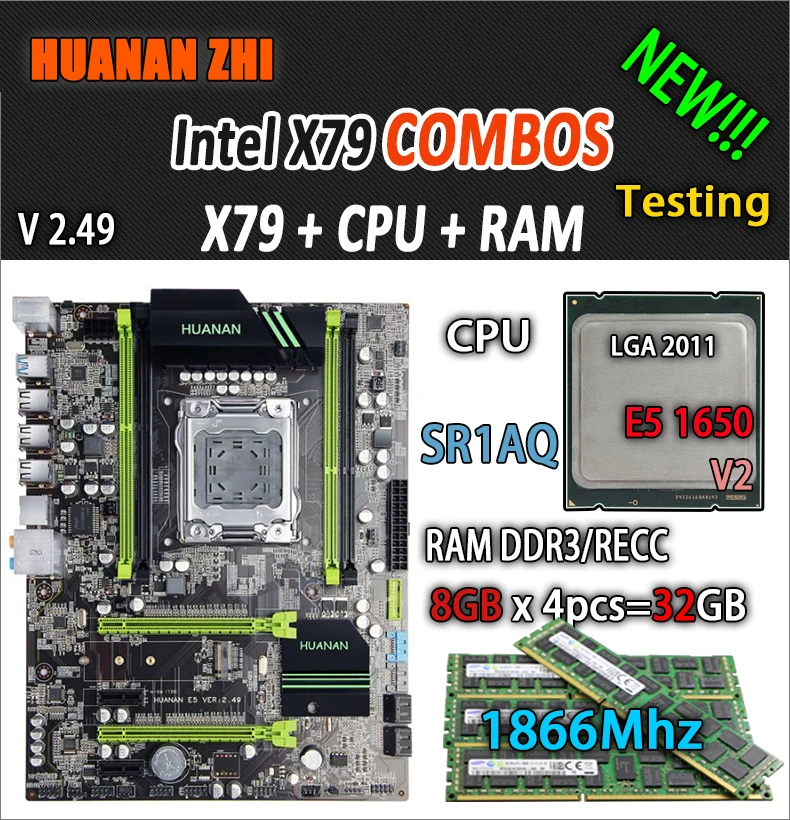 HUANAN ZHI V2.49 X79 материнская плата LGA2011 блок питания ATX комбо E5 1650 V2 SR1AQ 4x8 г 32 Гб 1866 МГц USB3.0 SATA3 PCI-E NVME M.2 SSD