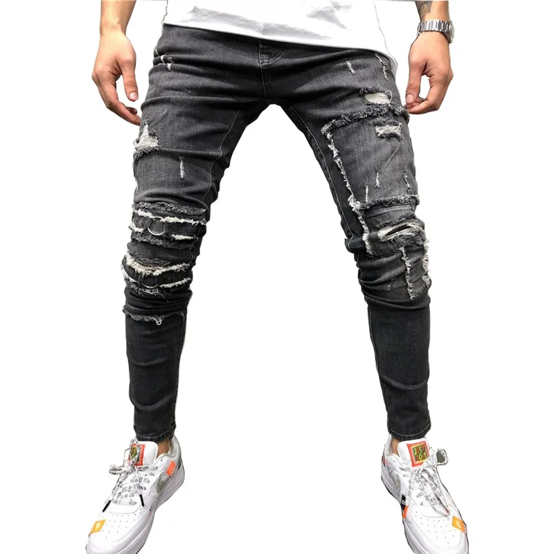 

Men Denim Jeans Trousers Pants For Mens Slim Fit Pants Men Ripped Skinny Jeans High Quality Biker Straight Hip Hop Frayed Hole