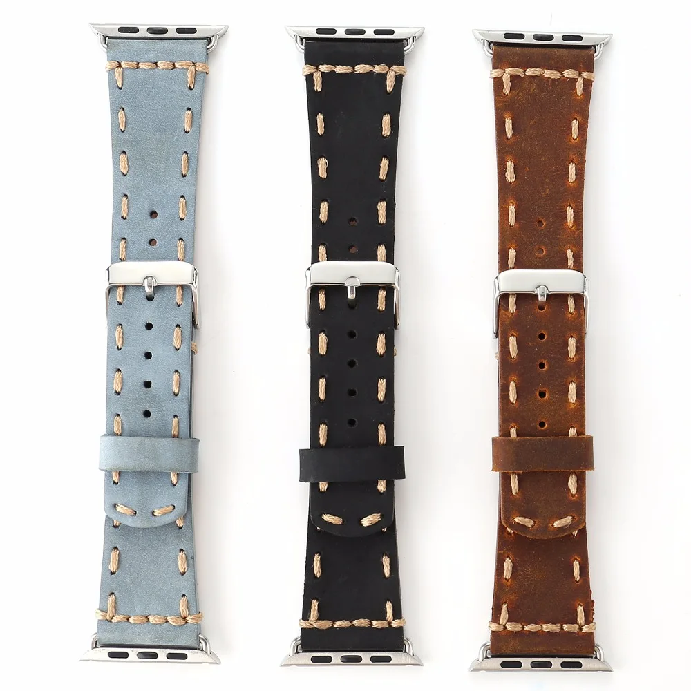 

Handmade Genuine Leather Watch Band for Apple Watch Series 1/2/3/4 Black Brown Blue for 38/40mm 42/44mm iwatch Strap I220.