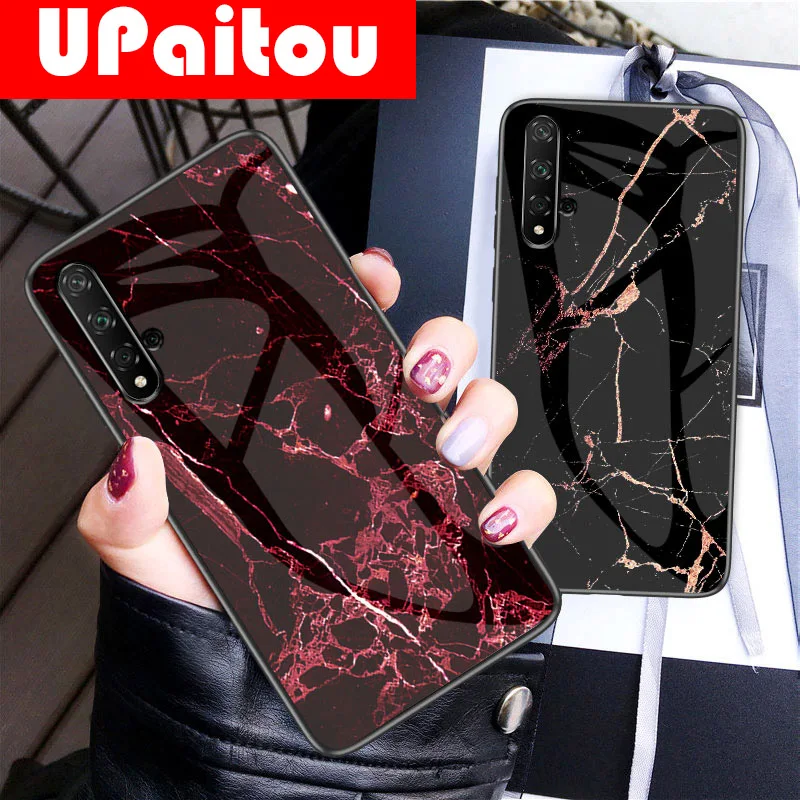 

UPaitou Tempered Glass Retro Case for Huawei Honor 20 Pro 20i 10i 10 Lite Soft TPU Case Edge Gradient Glass For Honor 20 Case
