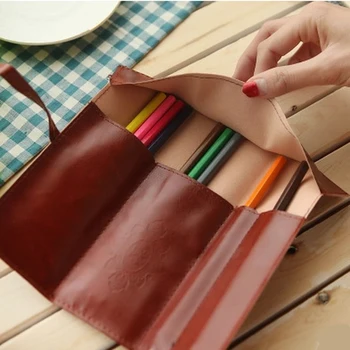 

Kawaii Retro Roll Up Pencil Case Wrap Storage Leather Pencil Box for Kids Okul Pen Case Pencilcase Bag School Stationery