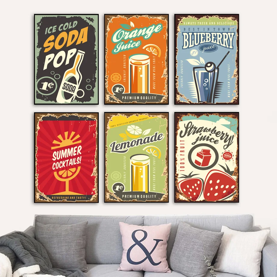 

Drinks Lemonade Orange Juice Soda Wall Art Canvas Painting Vintage Posters And Prints Wall Pictures For Living Room Home Decor