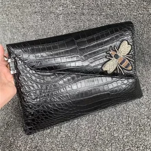 Подлинная крокодиловая кожа живота бизнесменская Сумка-клатч для ноутбука Сумка-браслет из натуральной кожи аллигатора Мужской большой кошелек для карт