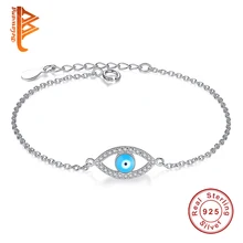 BELAWANG голубой фианит Lucky Eye браслеты с подвесками для женщин Серебро 925 пробы звено цепи браслет модные украшения
